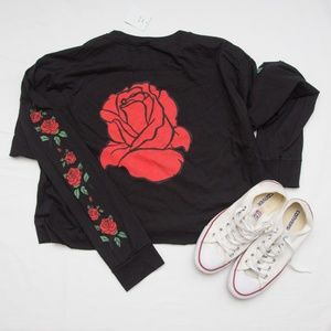 Urban outfitters long sleeve crop top roses Large